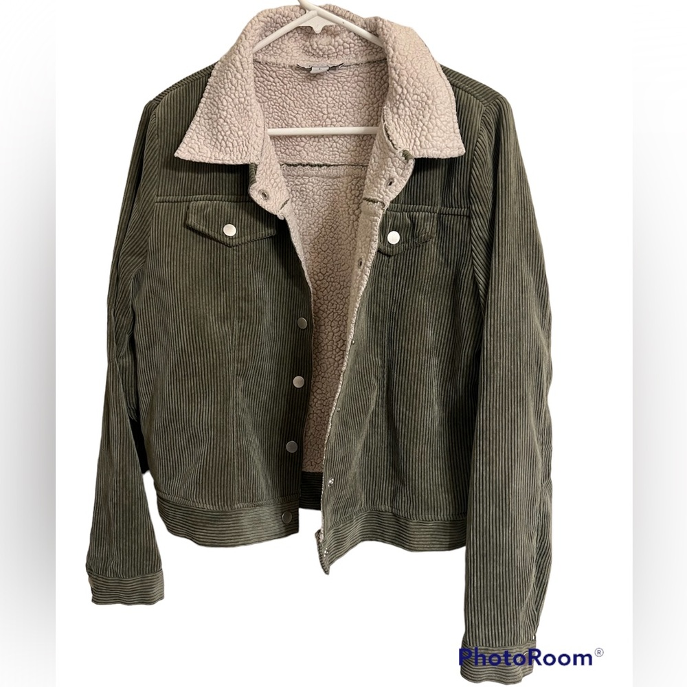 western corduroy forest green with white sherpa
